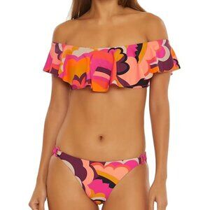 NWT Trina Turk Women's Fan Faire Ruffle Off Shoulder Bikini Top & Bottom Set